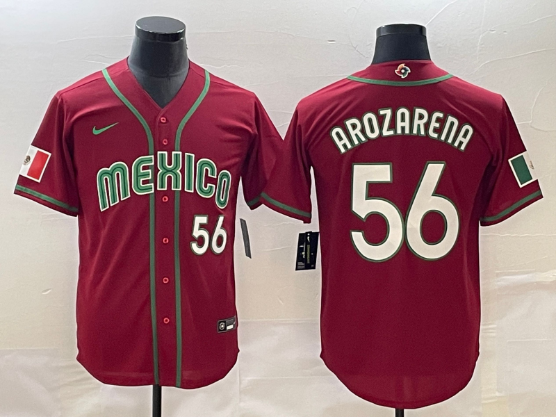 Men's Mexico Baseball #56 Randy Arozarena 2023 Red World Baseball Classic Stitched Jersey